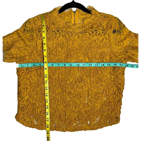 SOLD Zara Mustard Yellow Sheer Lace Short Sleeve Blouse Top SZ Medium - Picture 9 of 9
